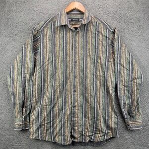 St Croix Mens Long Sleeve Button Down Shirt Medium Green Tan Paisley Stripe 9177